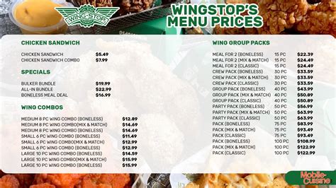 Order online for pickup or delivery at Wingstop. . Wingstop menu prices